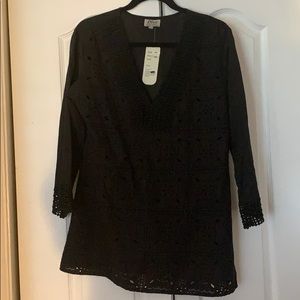 Brand new black linen /lace top